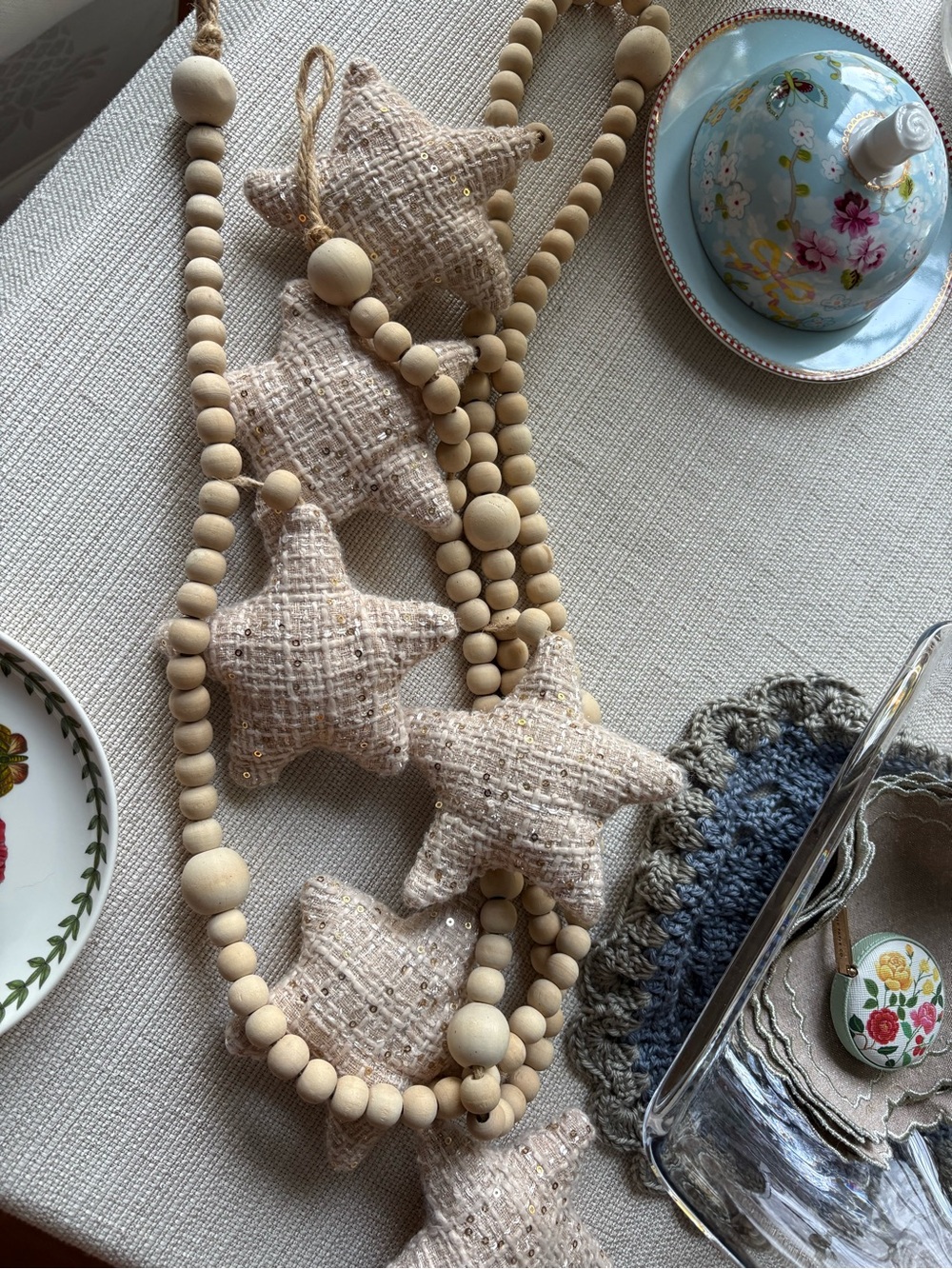 Neutral Star Garland Wood Bead Home Accent - Unbranded